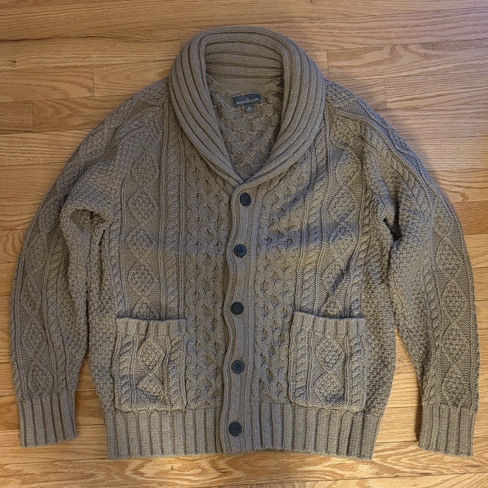 L.L. Bean Men's Cable Knit Cardigan - Brown